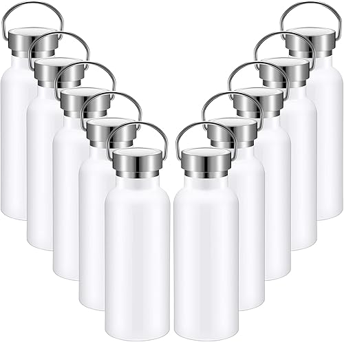 Paquete de 10 botellas de agua reutilizables de acero inoxidable de 17 onzas, botella de agua deportiva con aislamiento de doble pared con asa y