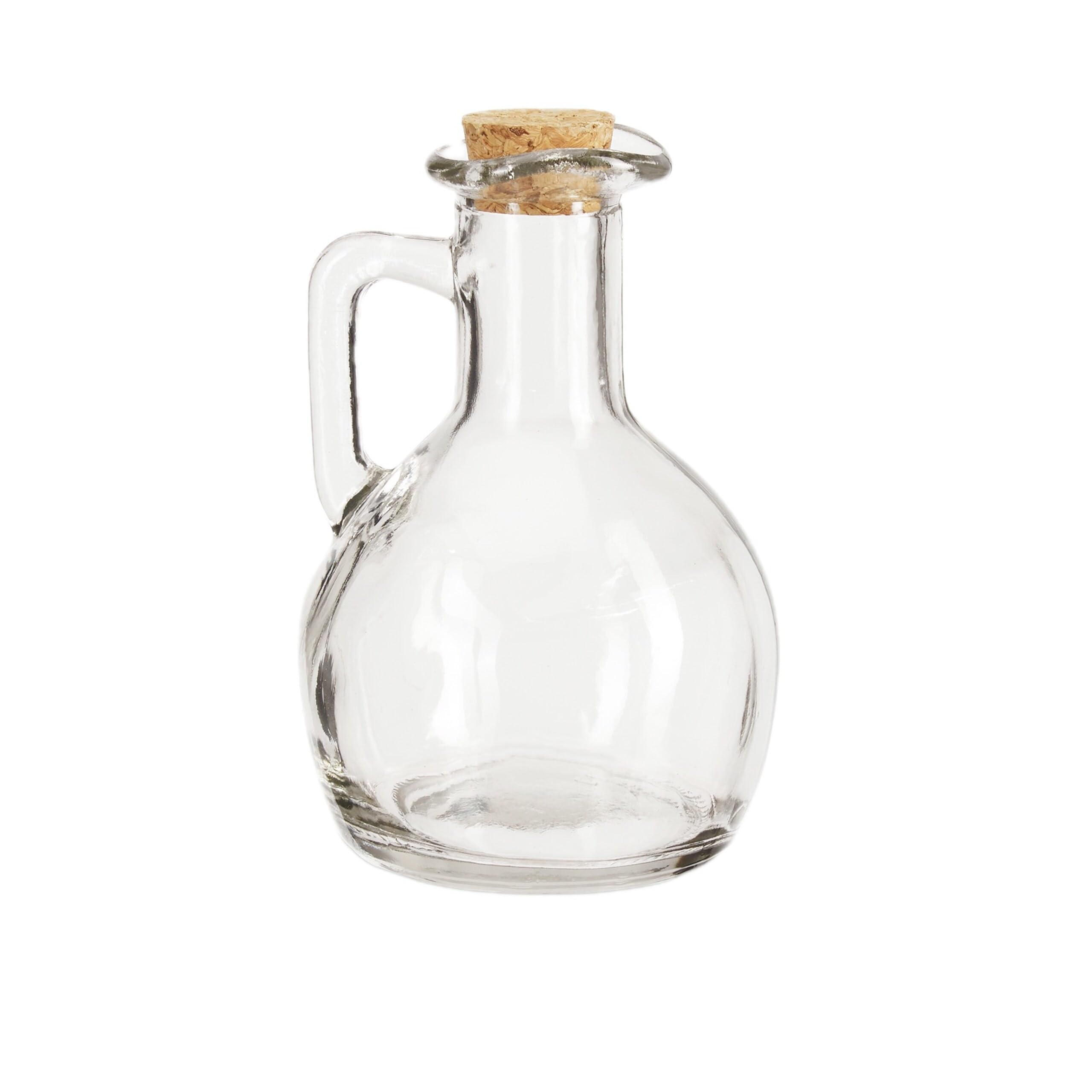 Relaxdays Öl- & Essigkanne 2er Set, Glasflaschen mit Korken, runde Ölfläschchen für Öl & Essig, je 180 ml, transparent
