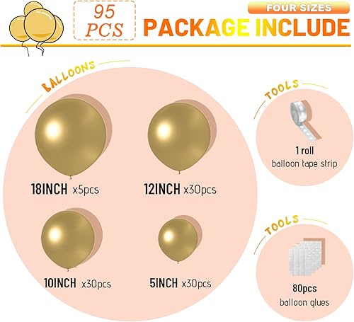 Miniatura 2 de Kit de guirnalda de globos dorados, 95 piezas de 18 + 12 + 10 + 5 pulgadas, globos dorados metálicos de látex, kit de guirnalda de arco de globos
