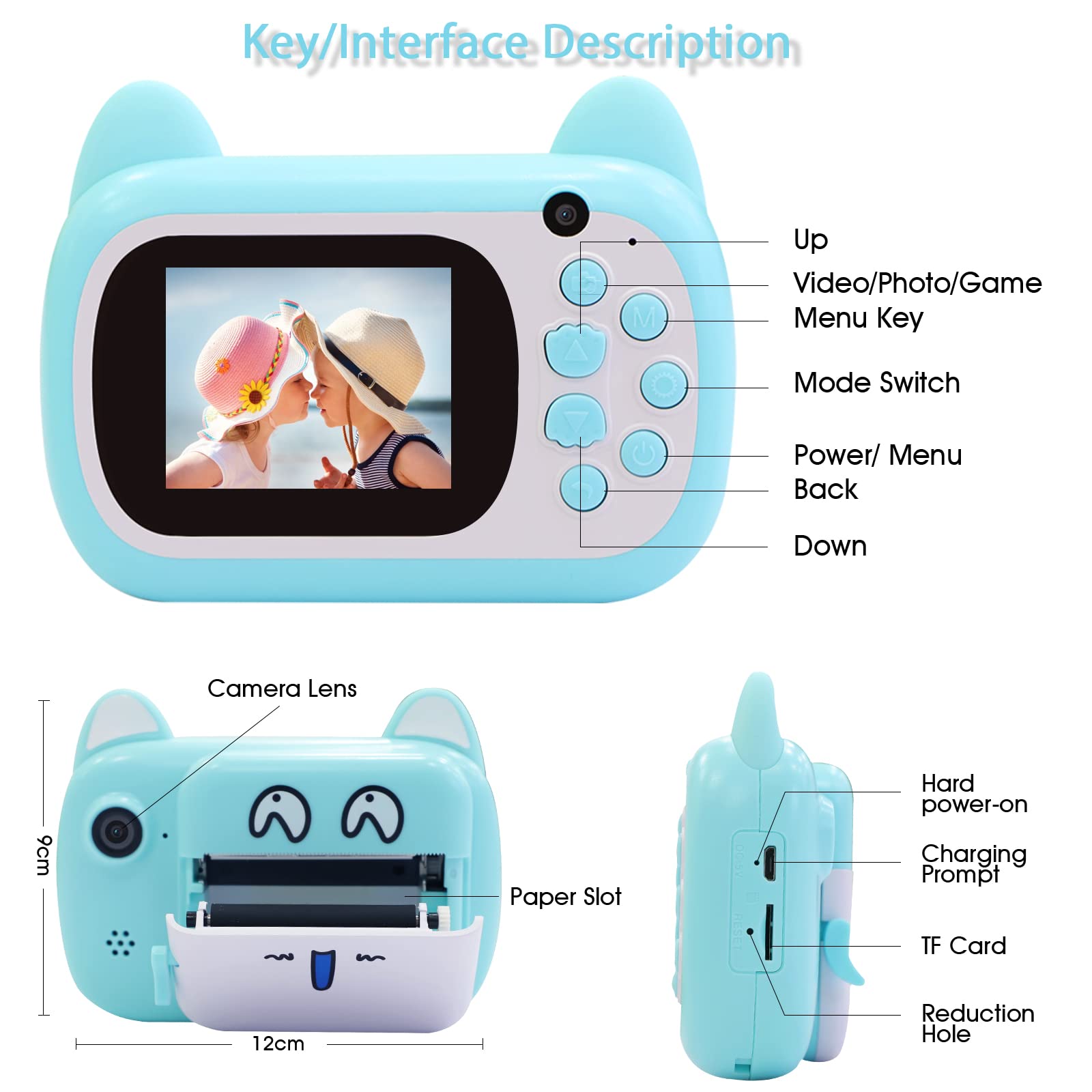 Fotocamera digitale istantanea per bambini, schermo LCD da 6,1 cm, zoom 6x, 24 MP, doppio obiettivo e registrazione di video 1080P, per bambini e bambine, colore verde