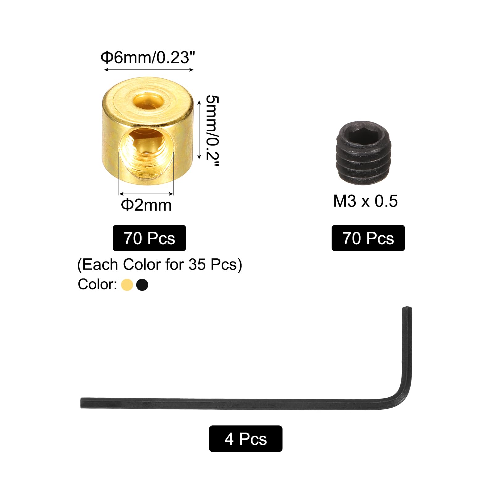 MECCANIXITY 70 Pcs Metal Locking Pin Backs, Locking Pin Keepers Locking Clasp 5mm(H) with 4 Wrench Replacement in Storage Case for Badge, Brooch, Black, Gold Tone