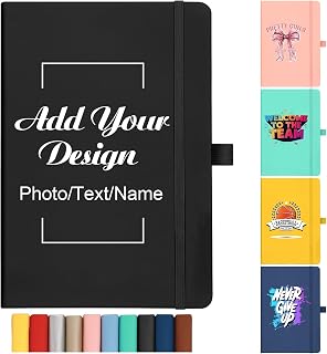 ENOMY Personalized Journal Notebook with Logo/Text/Photo Custom A5 Daily Hardcover Notebook for Students, Teachers, Office, College, Professionals, Idea Gift, Black