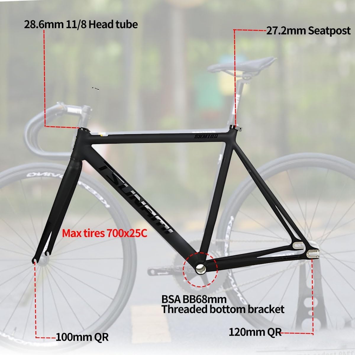 49/52/55/58cm 700C Fixed Gear Bike Frameset Aluminum Alloy Frameset with Fork C Brake Quick Release Racing Track Bike Frame