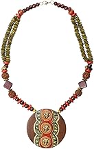 ExclusiveLane Choker Necklace for Girls (Pendant: Multicoloured, Beads: Olive Green & Brown) (EL-031-041)
