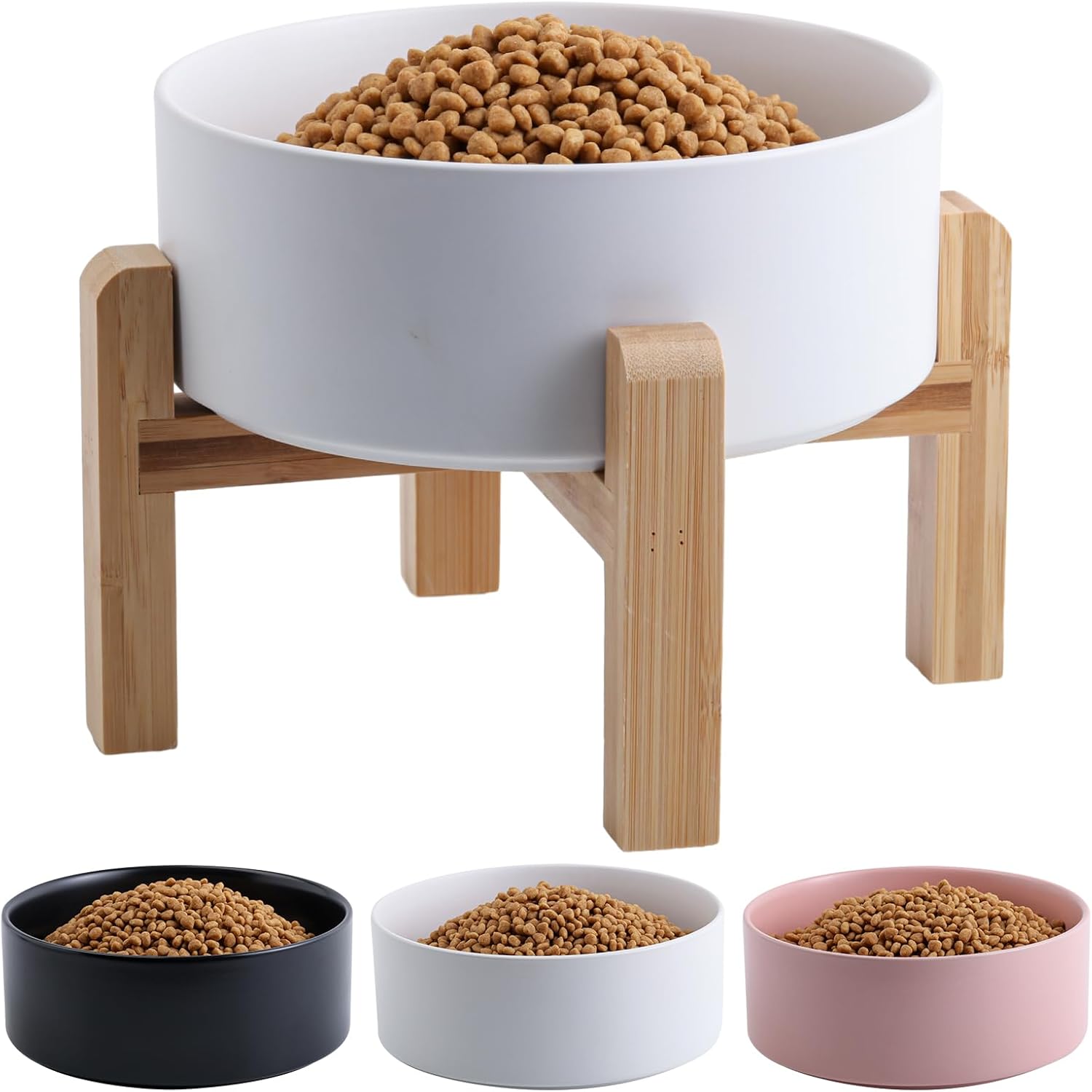 White Elevated Dog Bowl Ceramic for Medium Large Sized Breed,Raised Dog Food Water Bowl with Stand,8 in 7.6 Cups Non Slip Pet Dish Heavy Weighted