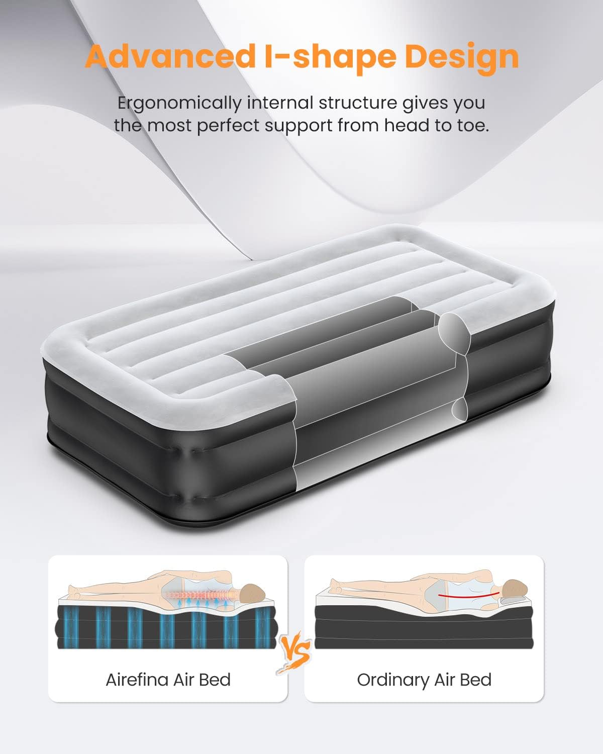 Airefina Air Mattress with Built in Pump, Twin Size Inflatable Mattress for Guest Home Use, 4 Mins Inflation/Deflation Air Bed, Colchon Inflable 550LBS