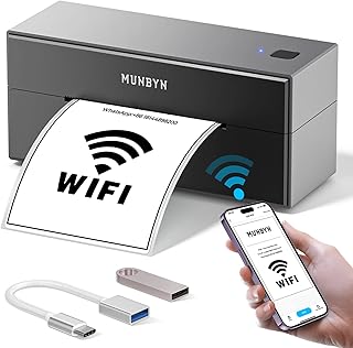 MUNBYN Wi-Fi Thermal Label Printer, 129S Wireless High Speed 4x6 Shipping Label Printer for Small Business & Package, Multi-Task Printing Printer Widely Used for Etsy, Ebay, Shopify, USPS