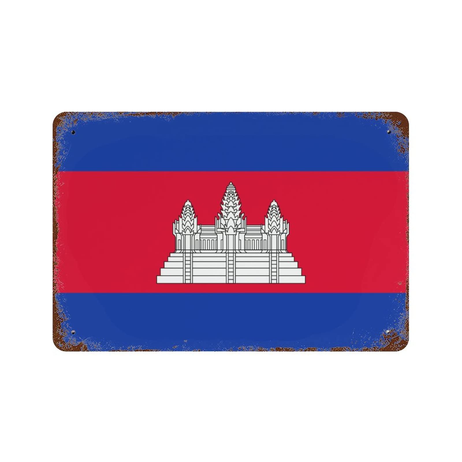 Yelolyio Vintage Metal Sign Cambodia National Flag Retro Tin Signs Metal Plate Sign Street Signs Cafe Bar Pub Beer Club Wall Home Decor 12" X 8"