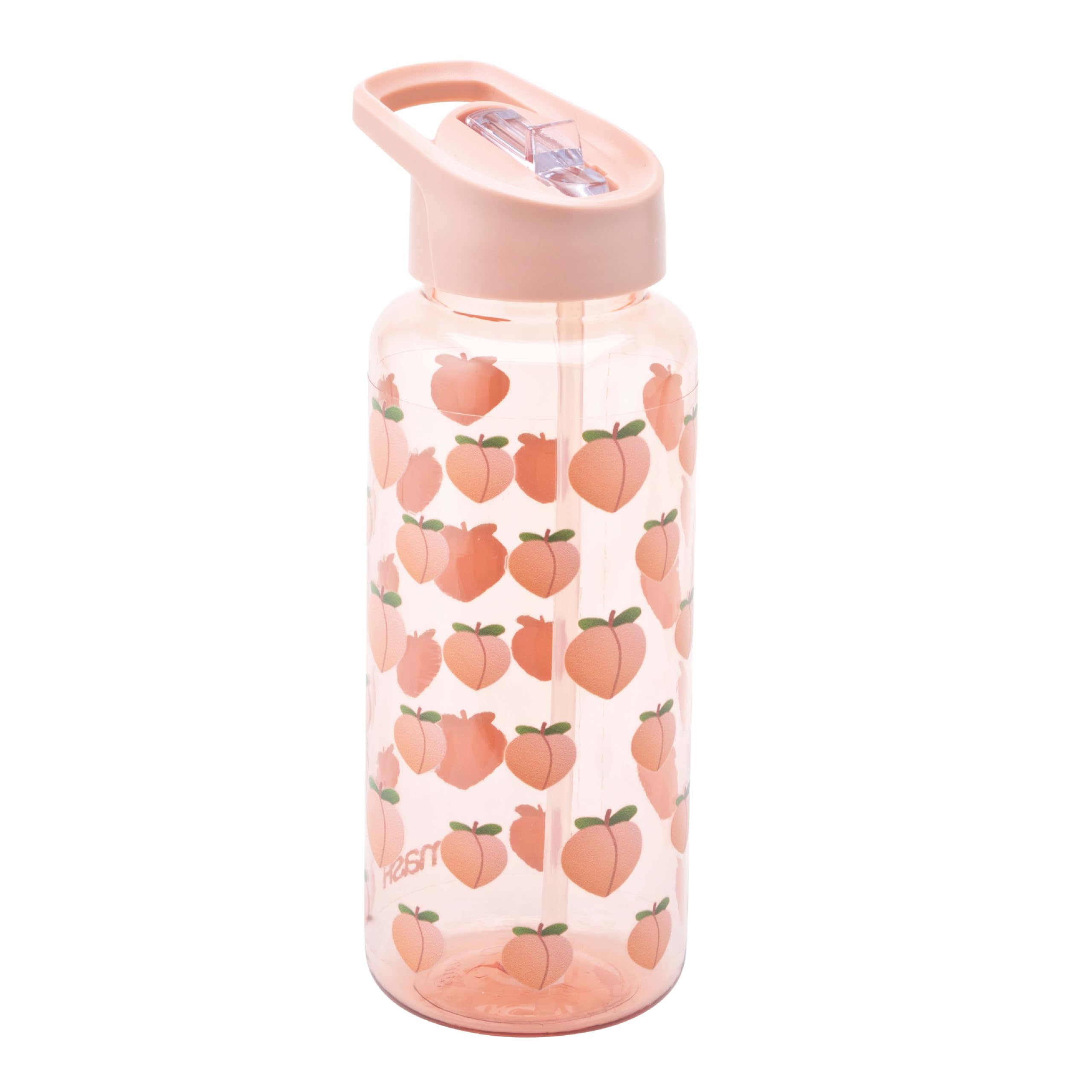 Smash 1 Litre Drink Bottle with flip top lid and straw - Peach design, 1000 ml