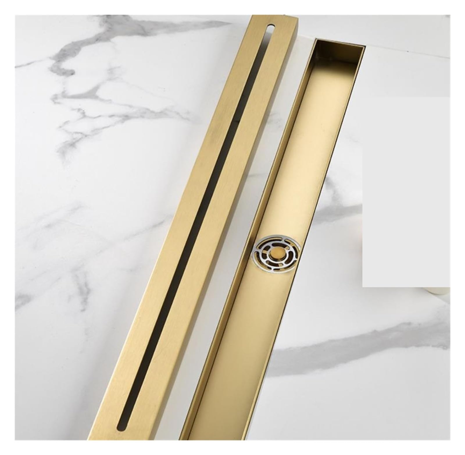 Desagüe Lineal para Ducha 30cm 60cm 80cm 304 Ducha de Acero Inoxidable Oro Pulido Drenaje Piso Drenaje Lineal Largo for baño Hotel(Brushed Nickel,60cm)
