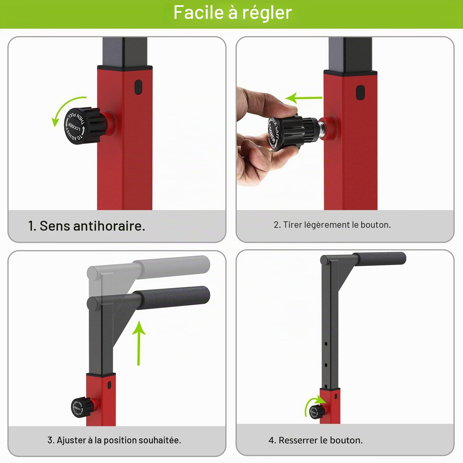 SELEWARE Barre de Dips Robuste, Station de Dips Robuste Avec Hauteur Réglable, Barres Parallèles Multifonctions pour Entraînement de Force à la Maison