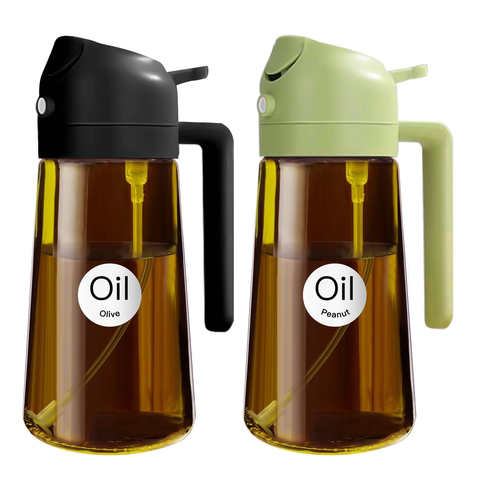 YARRAMATE 16oz/470ml Light-Blocking Dark Oil Sprayer for Cooking, 2-in-1 Olive Dispenser Bottle, Premium Amber Glass, Food-Grade Mister for Air Fryer, BBQ, Kitchen Use (Black & Green) — image 1