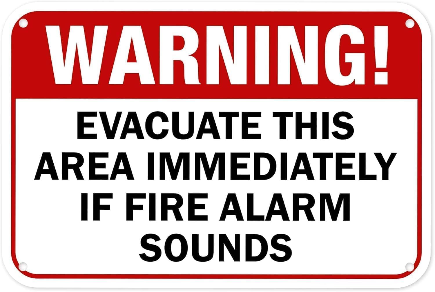 Evacuate This Area Immediately If Fire Alarm Sounds Warning Metal Sign Tin Signs Aluminum Plaque for Outdoors Use Yard Farm Fence Home Wall Decor 8x12 inch