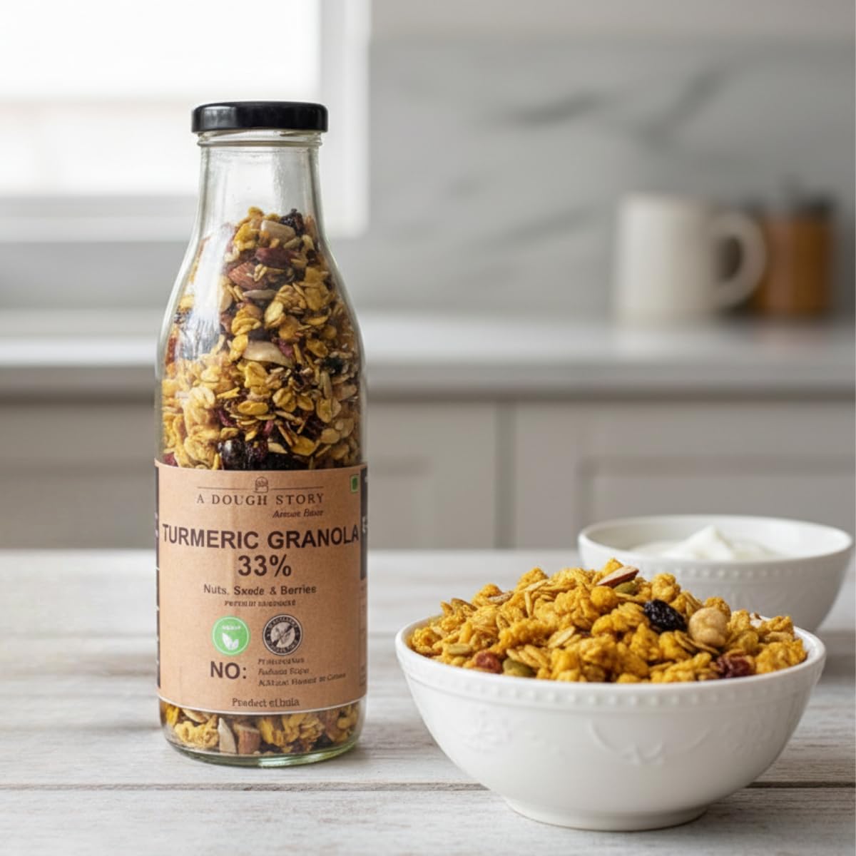 A Dough Story Turmeric Granola | Artisanal Breakfast Cereal with Jaggery, Almonds, Cashews, Cranberries & Rose Petals | Healthy Snack with Seeds & Superfoods | No Refined Sugar – 100g-image-46