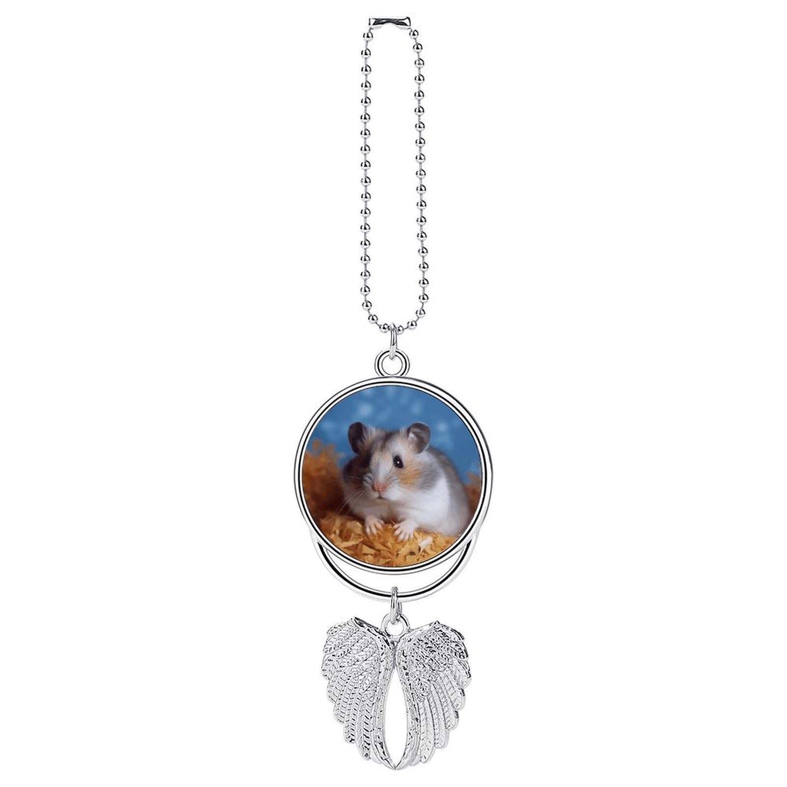 Hamster Car Charm, Alloy Rear View Mirror Pendant, Bling Funny Car Hanging Ornament Gift for Women Men, Car Pendant Lucky Auto Interior Decoration Accessories Silver-Style
