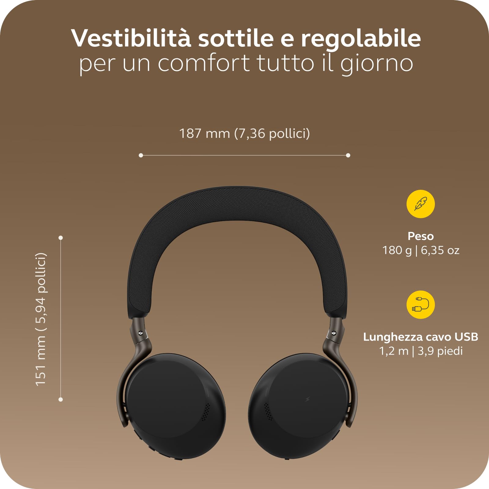 Jabra Evolve3 75 Cuffie On-Ear Wireless Bluetooth con Microfono per Lavoro, USB-C, AI Chiamate, Cancellazione Rumore Attiva Avanzata, 22h Batteria, per App Meeting Online, Nero