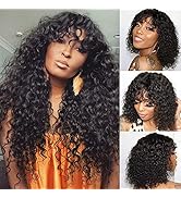 CYNOSURE Hair Human Hair Wigs with Bangs 150% Density Glueless Water Wave Bang Wig Human Hair for...