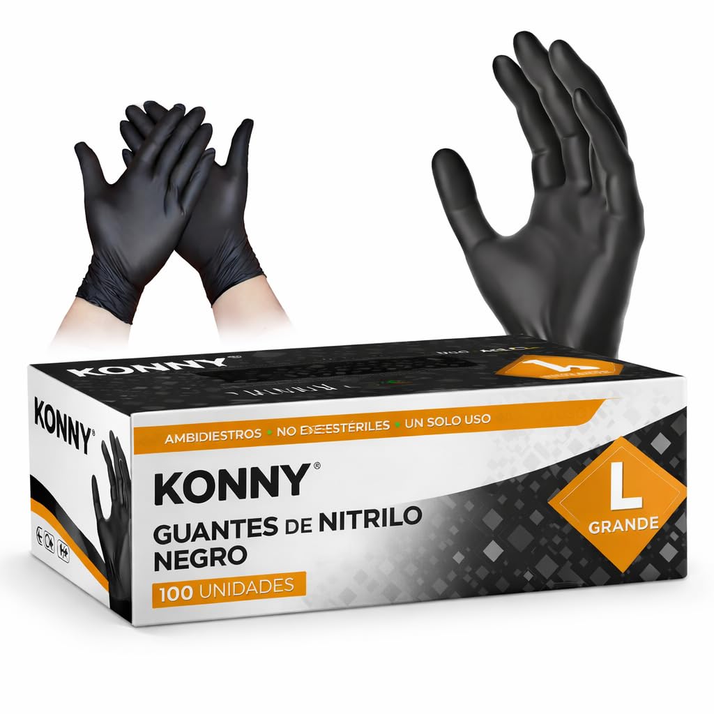 Guanti Nitrile Nero - Spedizione 24h- Monouso resistente senza polvere dispositivo medico ipoallergenico senza lattice | Medici, Chef, Estetiste, Dentista, Tatuatori, Uso alimentare (1000, L)