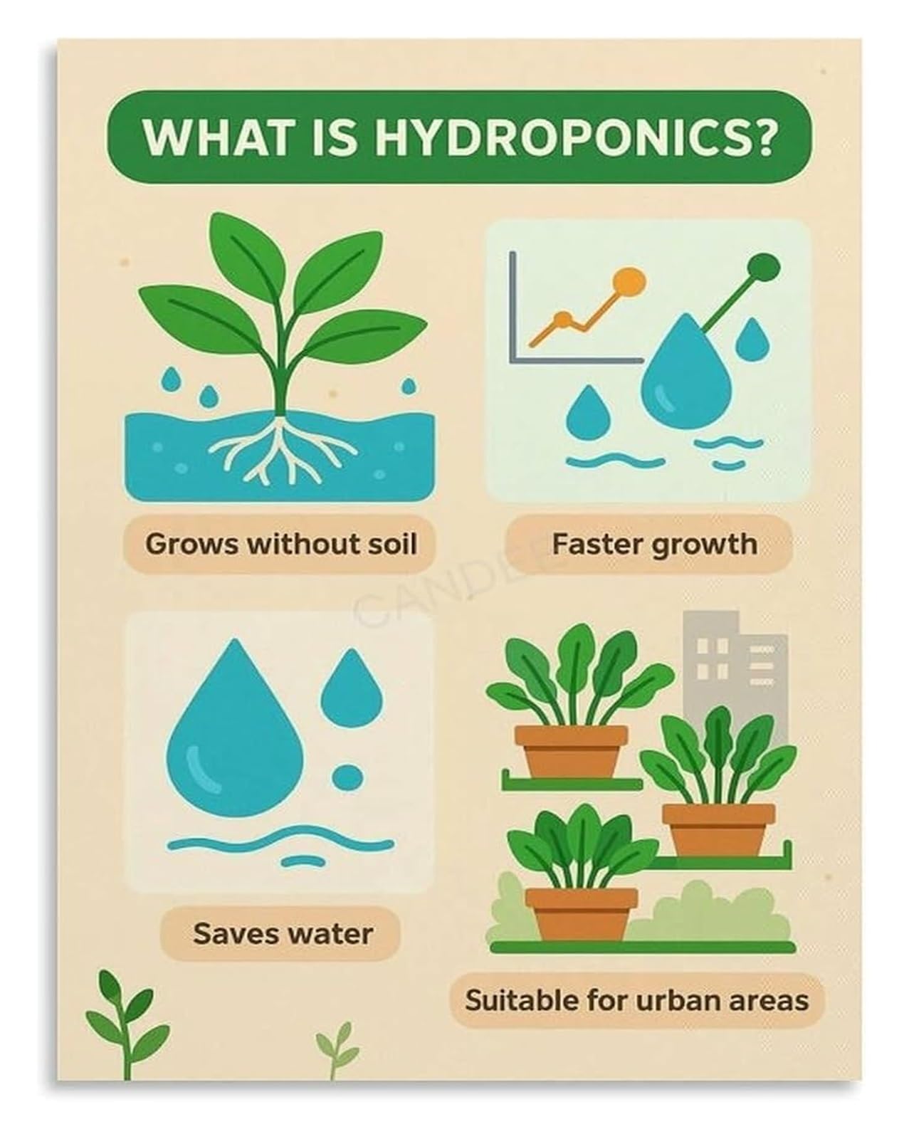 Water Garden Matrix Poster for Minimalist Home Decor | Structured Layout for Efficient Indoor Cultivation(Framed,16x24inch(40x60cm))