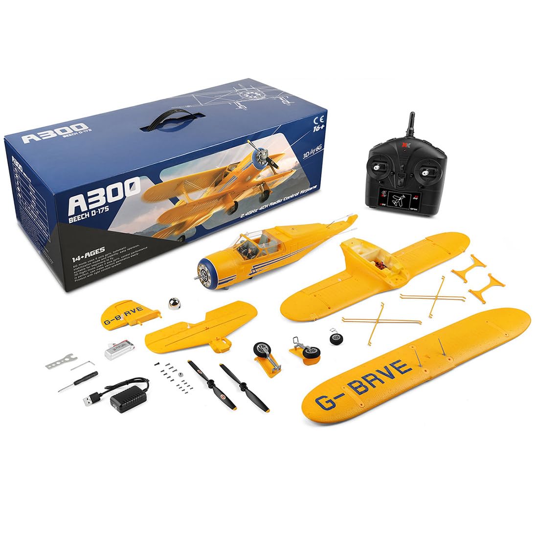 XK A300 Beech D17S - Aereo telecomandato per adulti, biplano 3D/6G 2.4G 4CH Brushless 550 mm apertura alare EPP ad ala fissa RC modello con sgancio rapido, aereo RC per adulti Beg (RTF)
