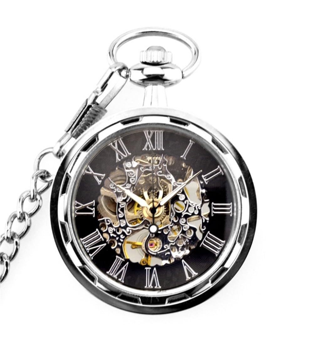 Zegarki Kieszonkowe Zegarki Kieszonkowe Dla Mężczyzn Vintage Dial Cyfry Rzymskie Skala Mechaniczny Zegarek Kieszonkowy Zegarki Kieszonkowe Męskie(Blue,Silver)