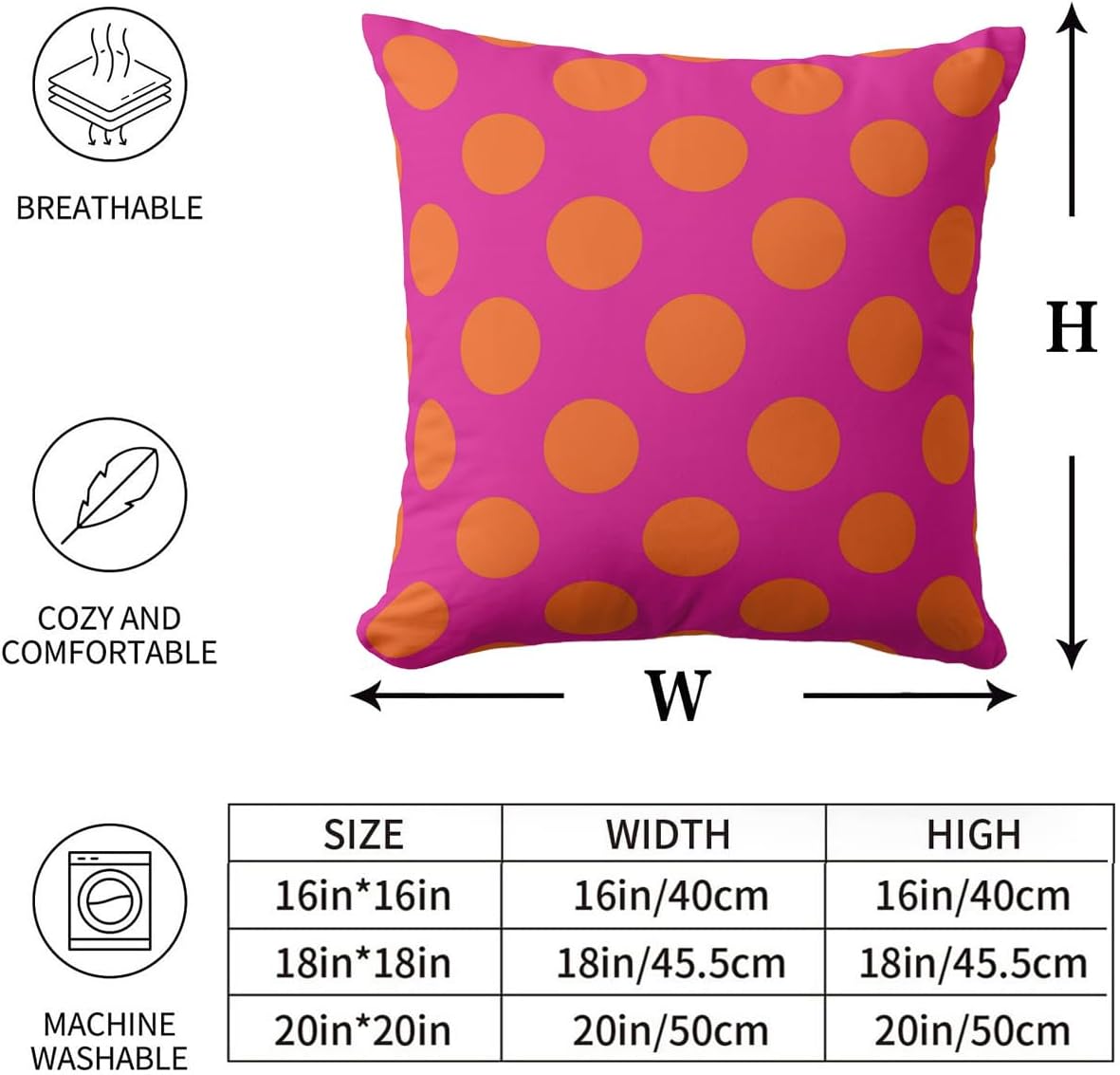 Pink and Orange Polkadots Outdoor Pillow Covers 20 x 20inches Square Decorative Pillow Case for Sofa Couch Bed (Pillow Insert Not Include)