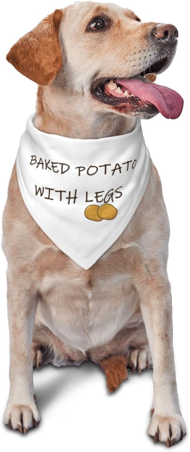 Baked Potato with Legs Dog Bandana,Funny Washable Triangle Bibs Scarf for Food Pet Bandana Costume Accessories (White)