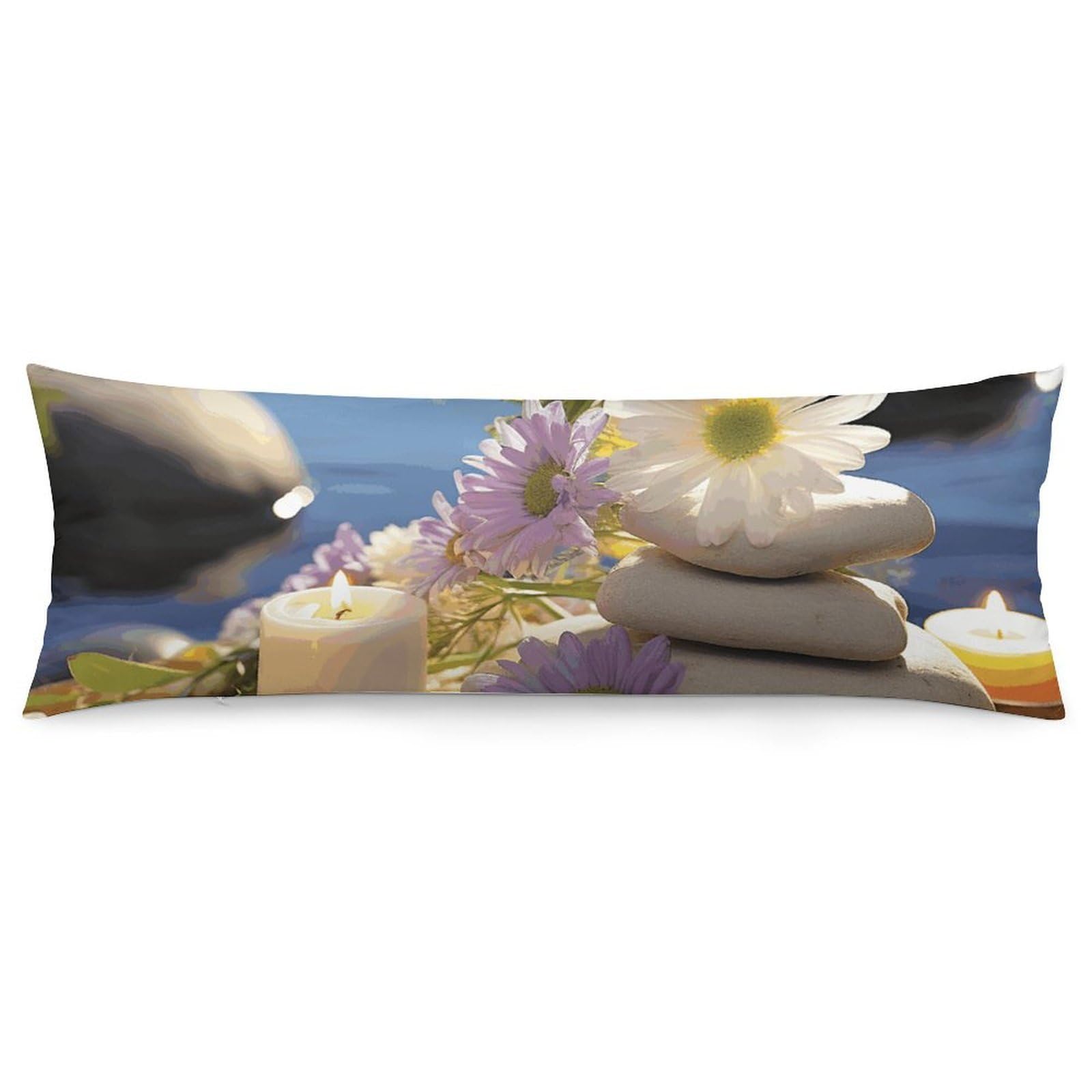 2 Pack Pillow Cases for Hair and Skin, Soft Breathable Pillow Case Covers with Hidden Zipper, Massage Stones with Daisy Pillowcase 20"x54" Pillow Covers for Sleeping Gift