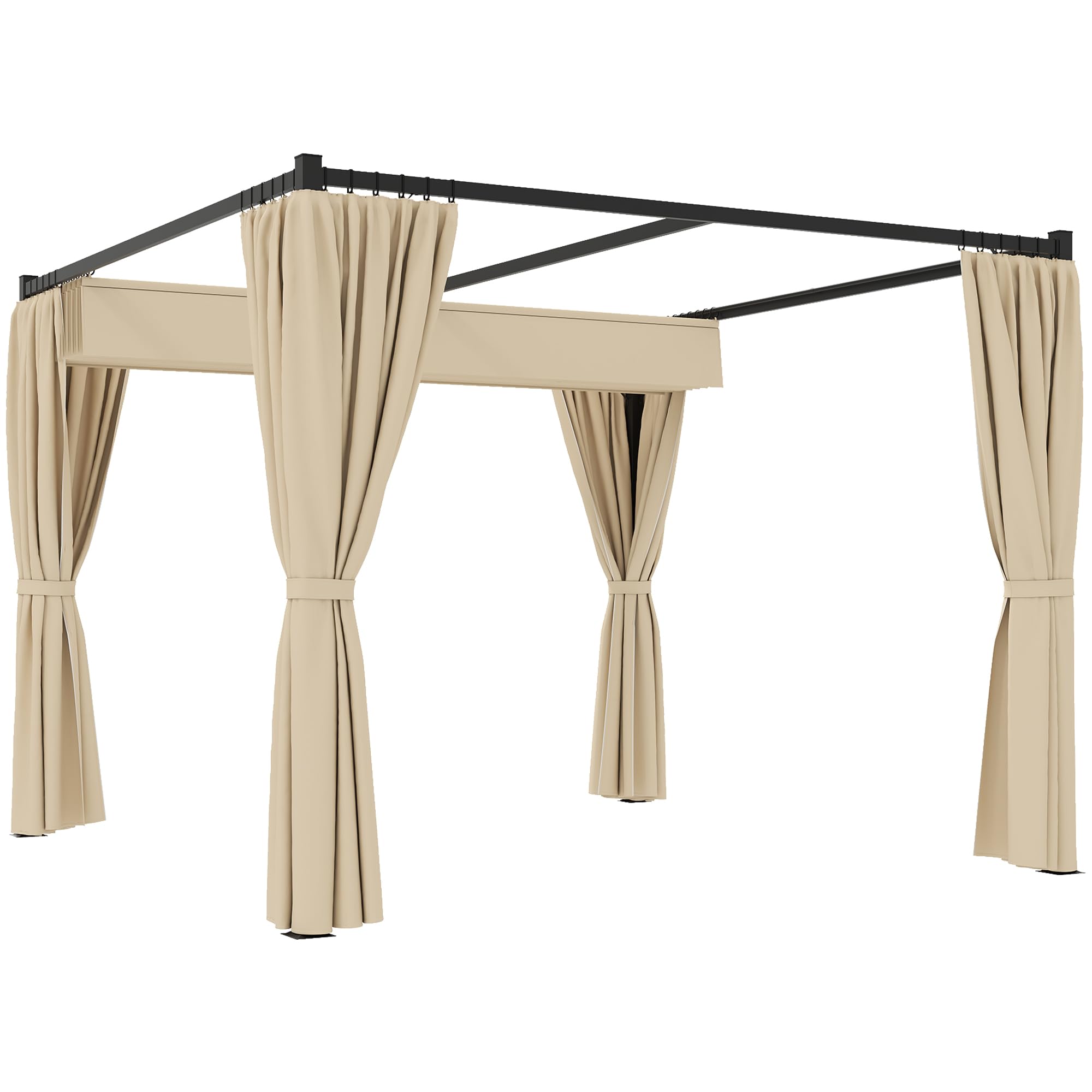 Outsunny Gazebo Pergola 3x3 m con Pareti Laterali e Tetto Retrattile, Metallo e Poliestere 180g/㎡, Beige