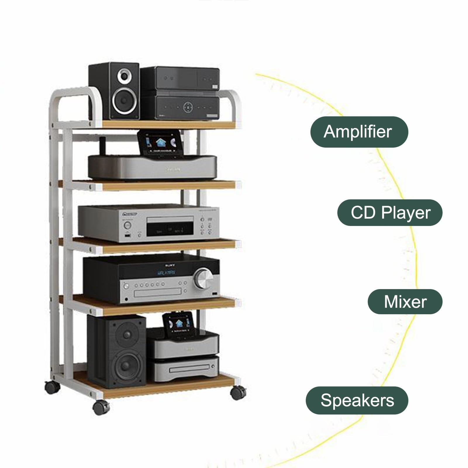 Soporte de medios AV resistente, gabinete estéreo y reproductor de discos, torre de audio y CD, solución de almacenamiento AV para sala de estar, oficina y estudio de grabación (negro, 85,5 x 50 cm)