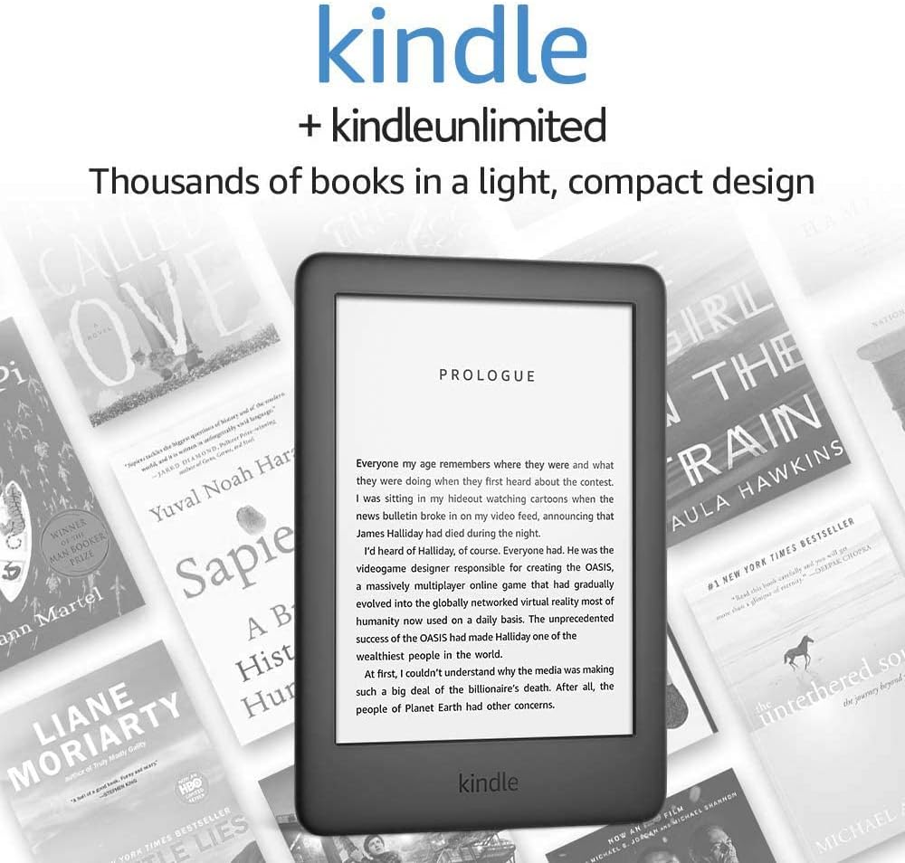 Kindle (2019 release) - With a Built-in Front Light - Black - Without Lockscreen Ads + 3 Months Free Kindle Unlimited (with auto-renewal)