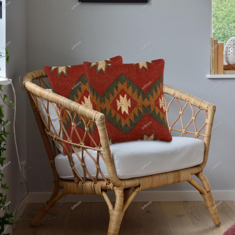 Housse de coussin en jute 45x45 cm tissée main style Kelim lot de 2