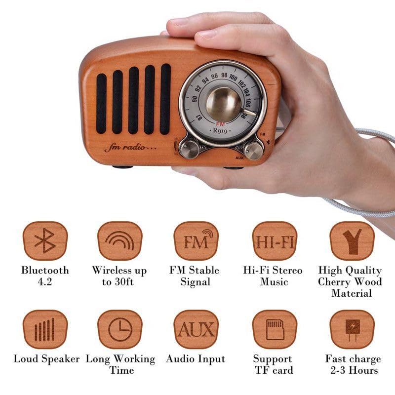 Enceinte Bluetooth Rétro Fuyin R919-C – Bois Clair, Radio FM, Design Vintage