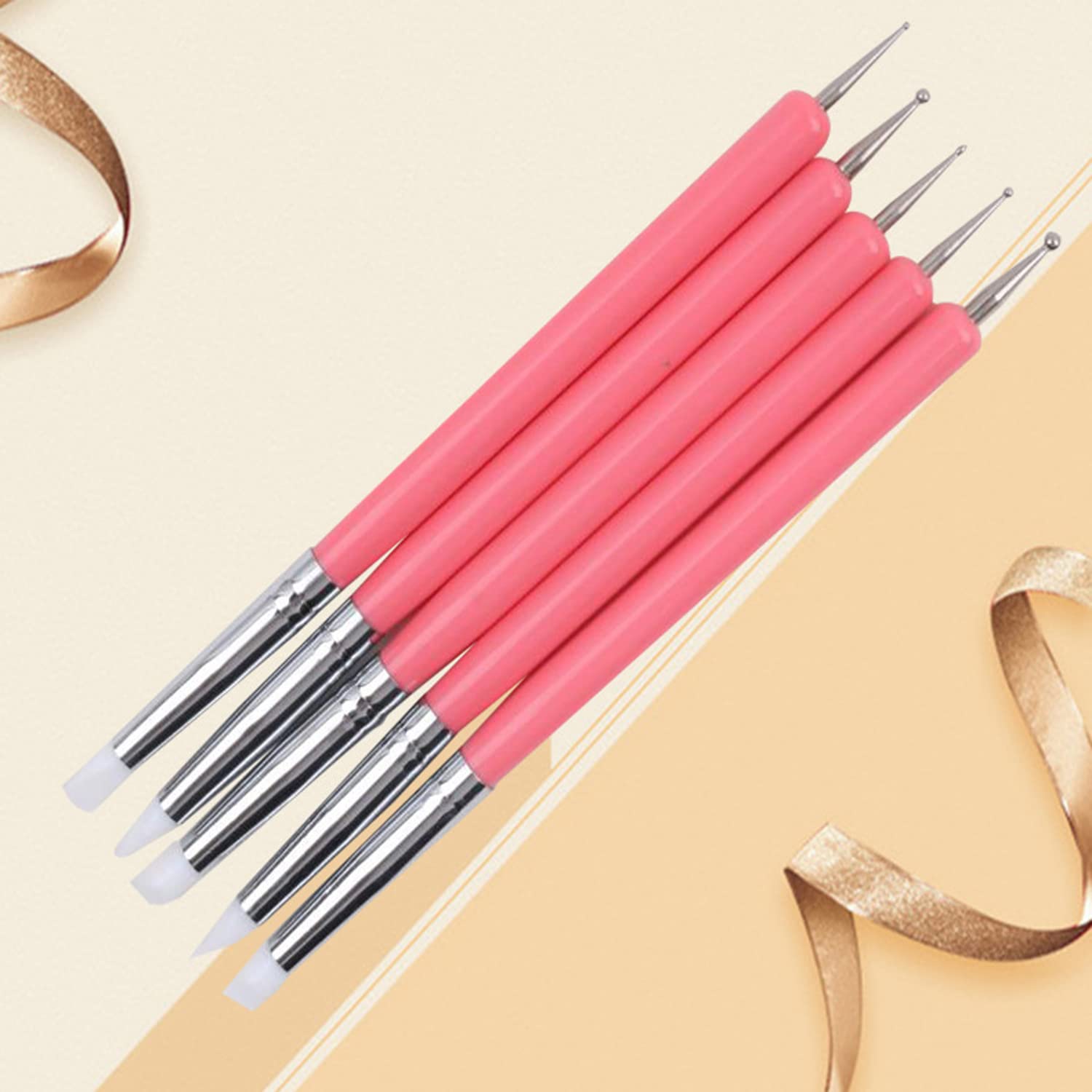 Ecjiuyi Ball Stylus Tools,4PCS Double-Ended Metal Embossing Dotting Tool,5PCS 2 Way Silicone Clay Sculpting Tool - Image 4