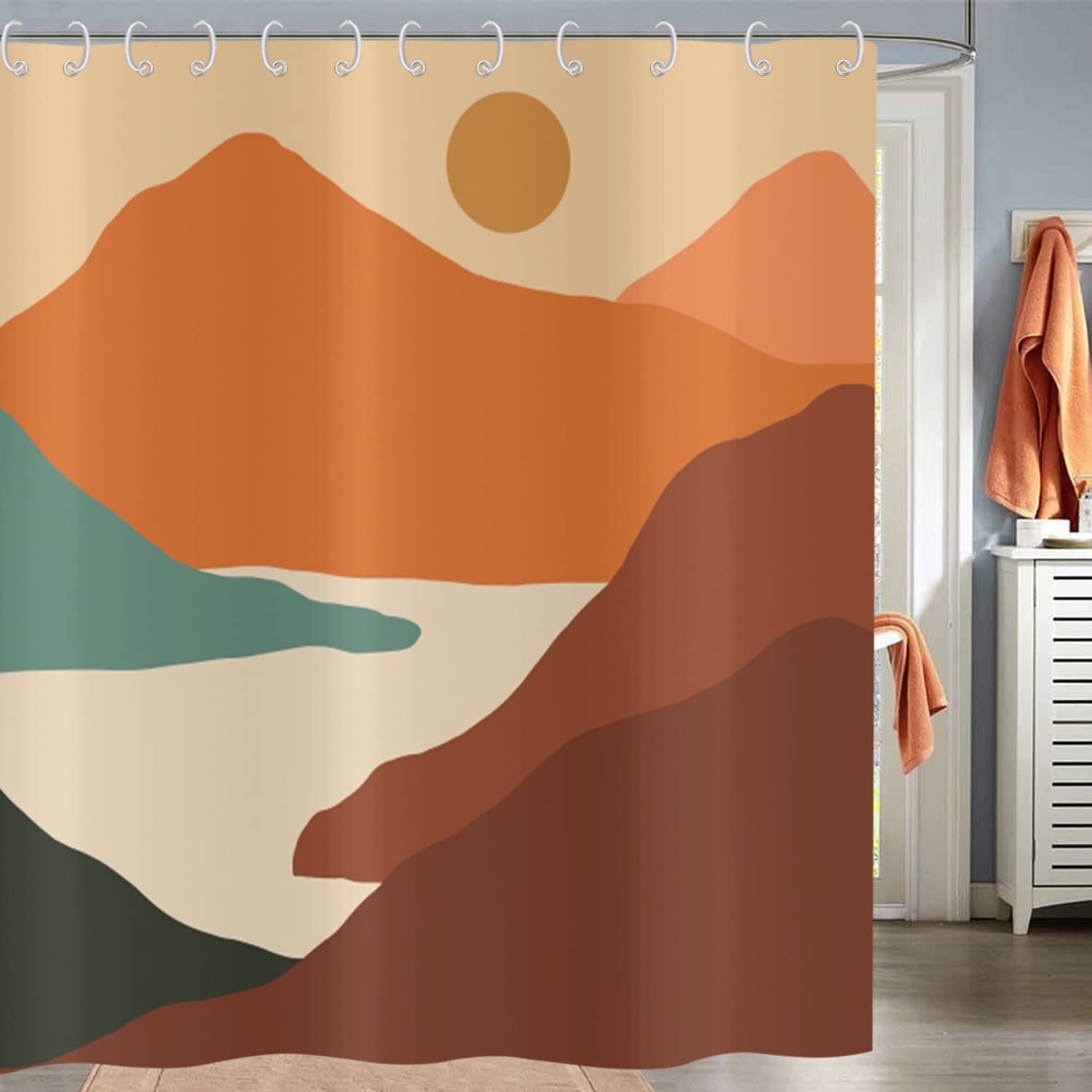 Rideau de douche 180x200 soleil levant pour une salle de bain zen au naturel