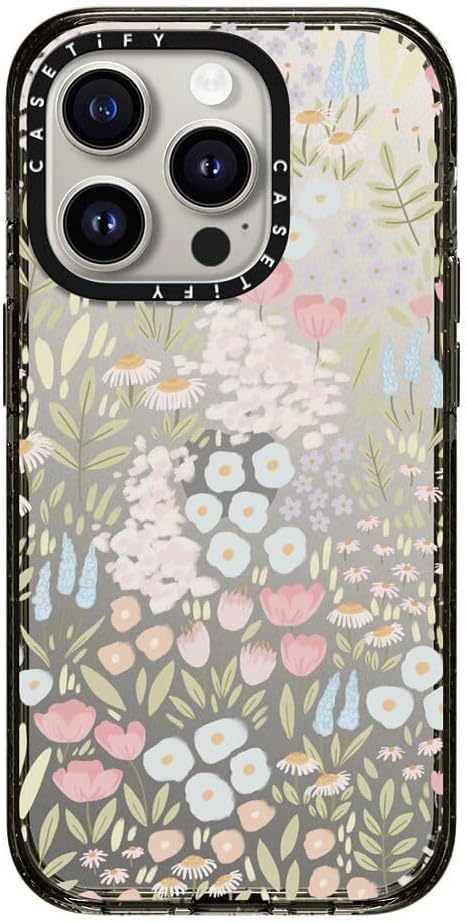 CASETiFY Impact iPhone 15 Pro Case [4X Military Grade Drop Tested / 8.2ft Drop Protection] - Flower Prints - Eleanor - Clear Black Eleanor iPhone 15 Pro (6.1")