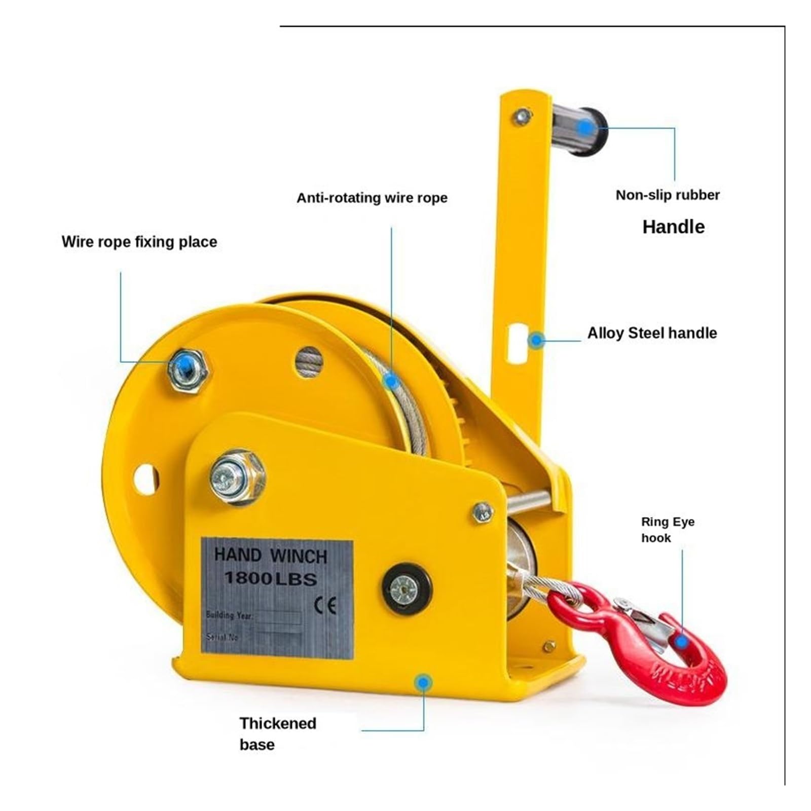 Automatische Handwinde mit 2600 Pfund Tragkraft – 5 m Handseilzug für Traktoren, Boote, Anhänger und LKWs – Selbstverriegelnde Winde für einfaches Heben und Sichern