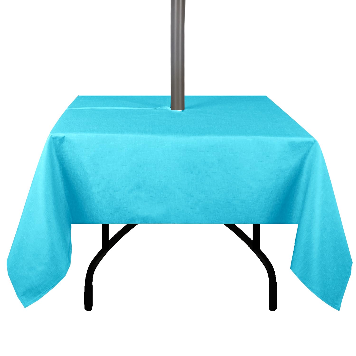 youngseahome Outdoor Tablecloth Wrinkle-Free Stain Resistant Waterproof Polyester Fabric Table Cover with Zipper Umbrella Hole for Picnic/Party/Dinner/Patio Garden(60×60inch Square,Zippered,Aqua)