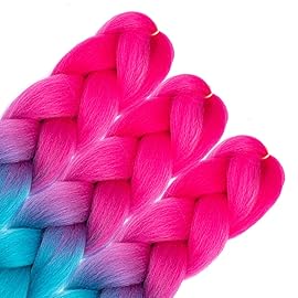 AFNOTE Ombre Braiding Hair,3 Pack 24 Inch Colorful Jumbo Braiding Hair Extension,Nature Synthetic Hair Extensions for Braids-Peach Pink to Lake Blue