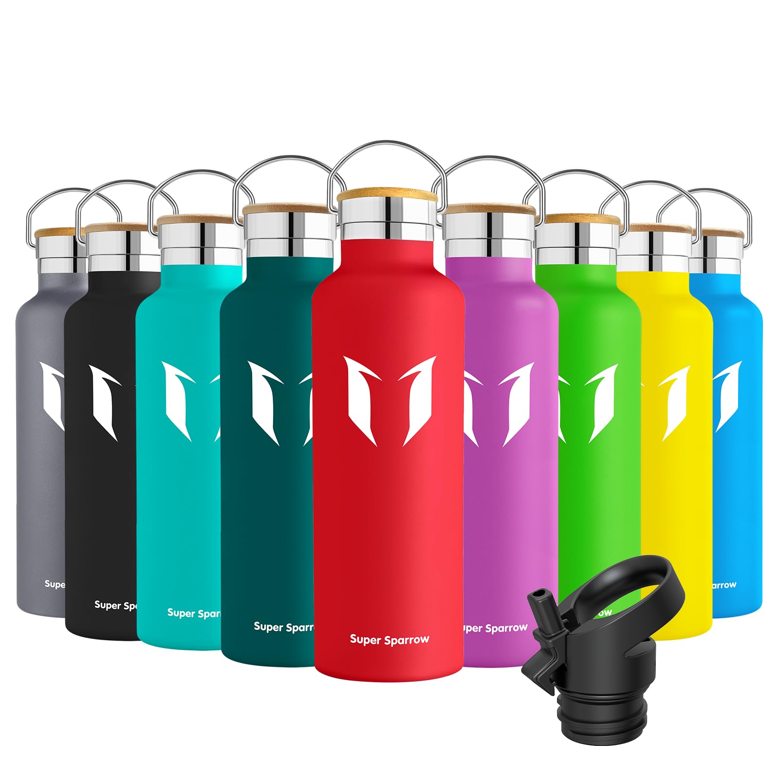 Super Sparrow Borraccia Termica - Bottiglia Termica Senza Perdite - 350ml/500ml/620ml/750ml/1L - Senza BPA Borracce Bambini - Per Scuola, Sport, Campeggio, Palestra, Ciclismo - Con 2 Tappi