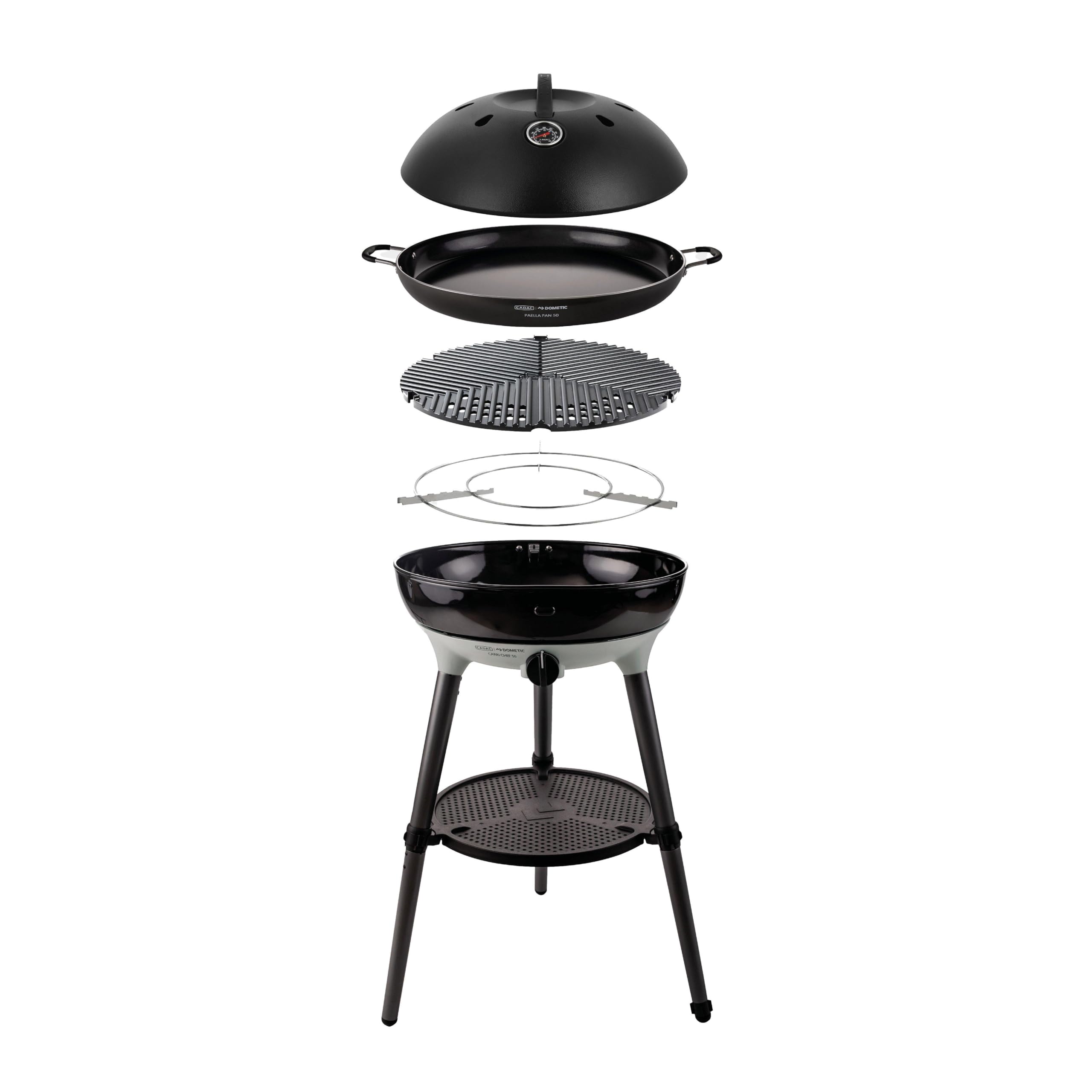Cadac Black Carri Chef 50 Bbq Grill With Paella Pan, Ceramic Grid, Piezo Ignition, Porcelain Enamel, 3.7Kw, 47Cm Cooking Area, Storage Bag Included