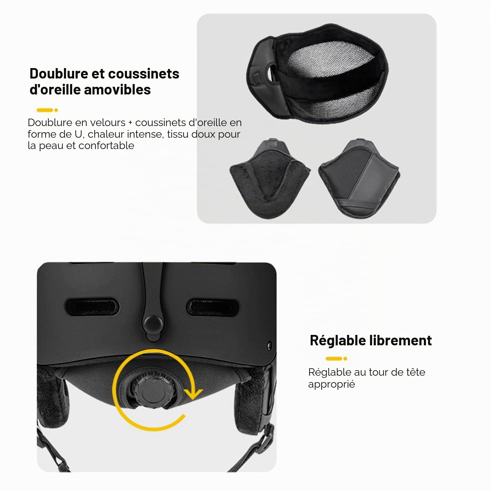 Casque de Ski et de Snowboard avec Doublure EPS Amovible, Coussinets d'oreille, Visière Amovible, 12 Aérations pour Sports d'hiver