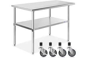 GRIDMANN NSF Stainless Steel Work & Prep Table with Caster Wheels and Under Shelf