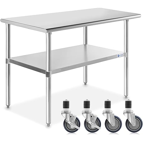 GRIDMANN NSF Stainless Steel Work & Prep Table with Caster Wheels and Under Shelf