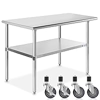 Vista 11 de Mesa de trabajo Gridmann NSF, de acero inoxidable para preparación de cocina comercial con 4 ruedas, varios tamaños disponibles: 30, 36, 48, 72