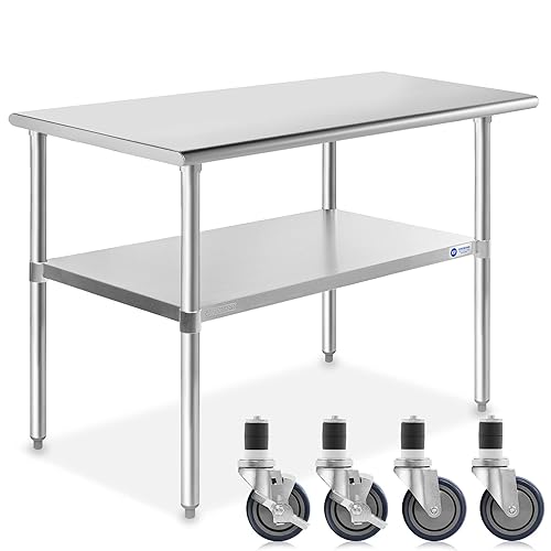 Vista 20 de Mesa de trabajo Gridmann NSF, de acero inoxidable para preparación de cocina comercial con 4 ruedas, varios tamaños disponibles: 30, 36, 48, 72