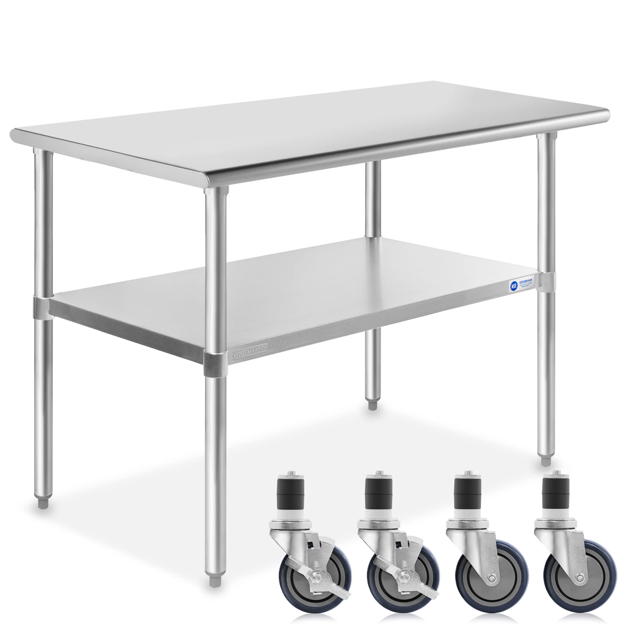 GRIDMANN NSF Stainless Steel Work & Prep Table 48 x 24 Inches with Caster Wheels and Under Shelf for Restaurant, Home, Hotel