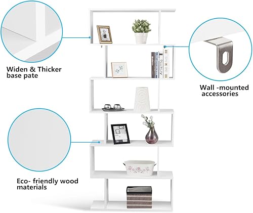 Miniatura 9 de Tangkula Estantería geométrica de 6 niveles, moderna estantería de almacenamiento en forma de S para sala de estar, dispositivo antivuelco,