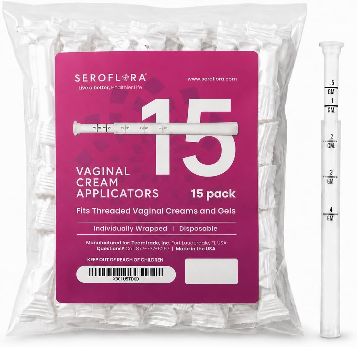 Disposable Vaginal Cream Applicators (15 Count), Individually Wrapped, fits Threaded Vaginal Creams, Contraceptive Gels, preseed Fertility Lubricant, and Many Other OTC Products. Made in The USA.