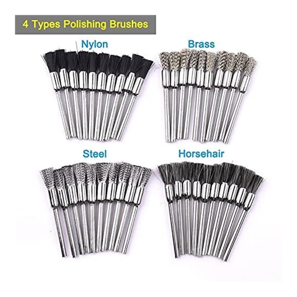 Zestaw szczotek drucianych do wiertarek, szczotka druciana tarczowa, 40 szt./partia, trzonek 3 mm, 4 rodzaje, nylon/włosie końskie/mosiężne/stalowe, polerujące narzędzi szlifierskich obrotowych